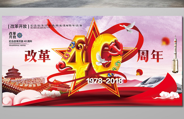 创意大气中国风纪念改革开放40周年展板