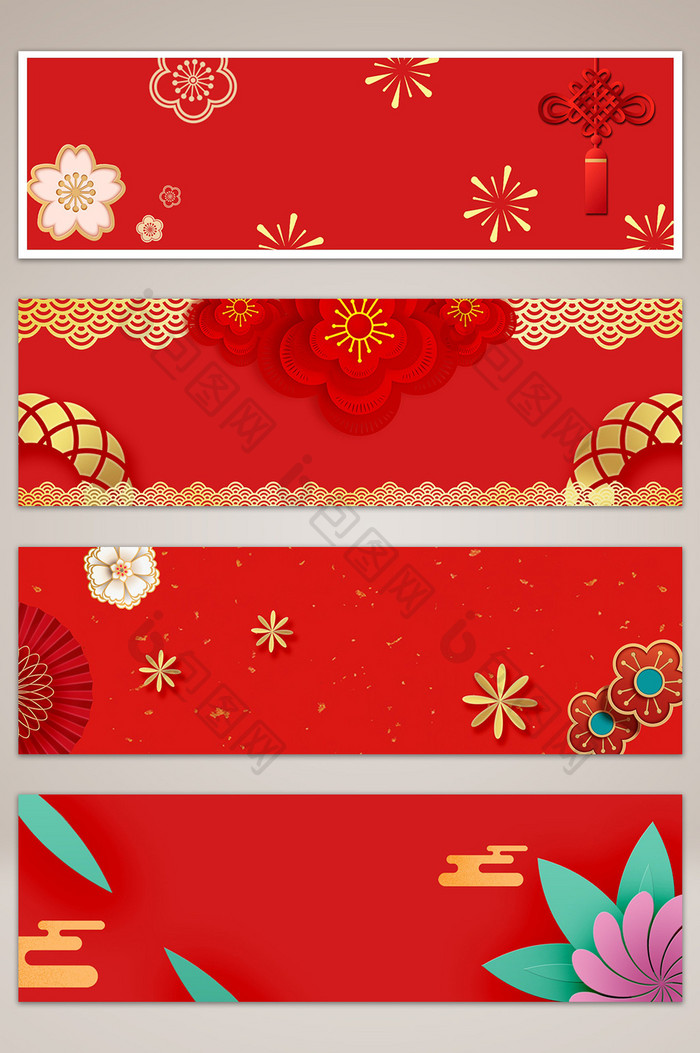立体风格红色花卉banner海报背景