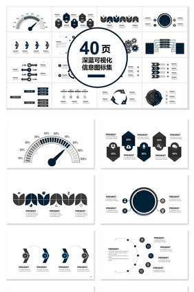 40页深蓝可视化图表集PPT模板