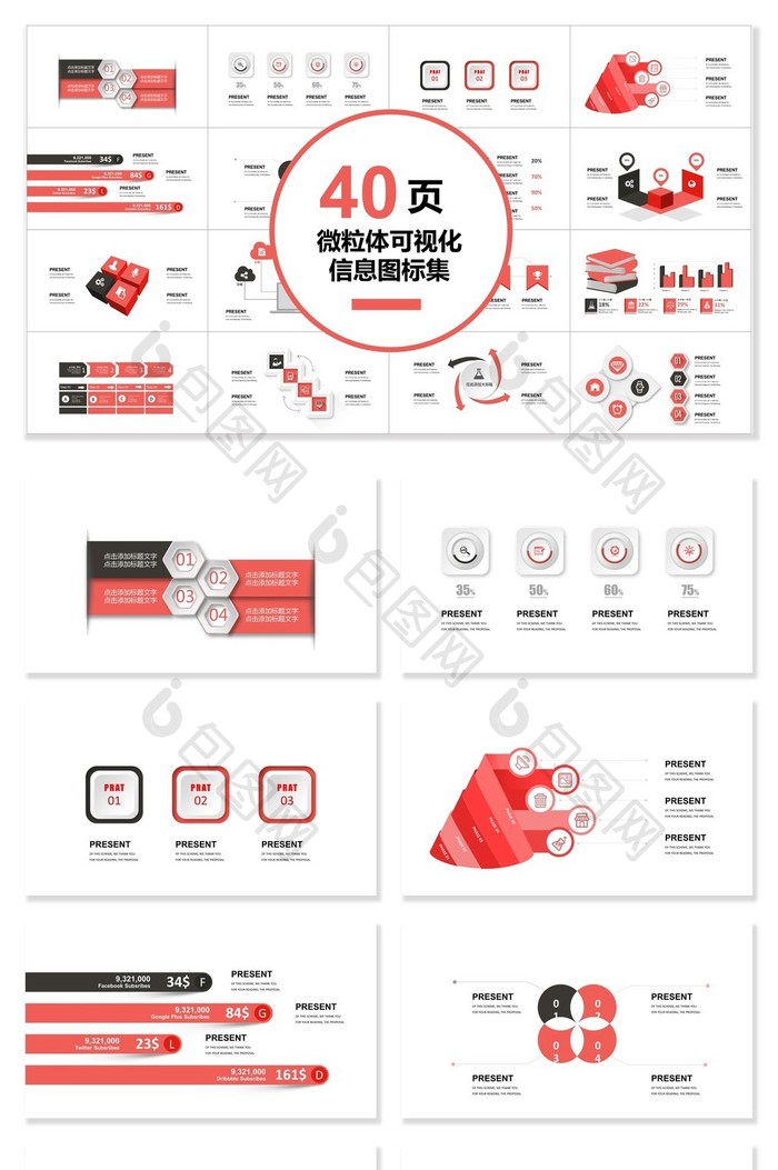 40页微粒体可视化图表集PPT模板