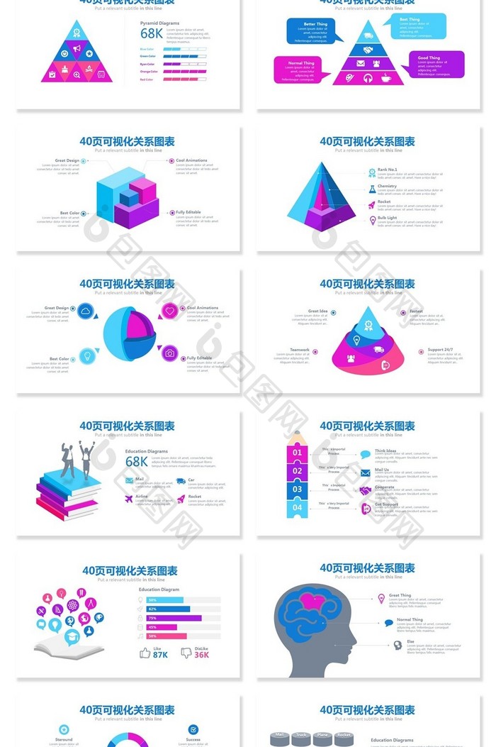 40页五彩缤纷关系信息可视化ppt图表