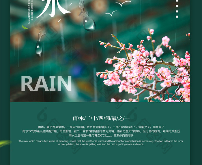 简约二十四节气传统节日雨水海报