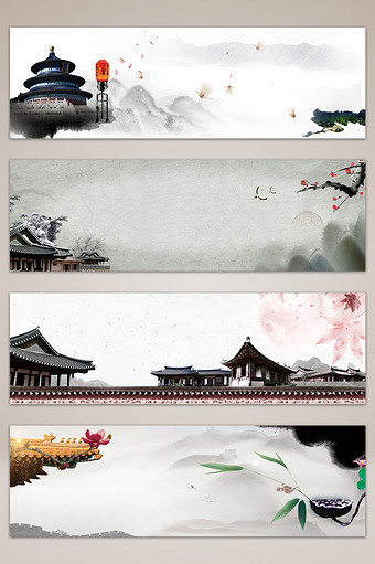 中式传统古建筑banner海报背景图片
