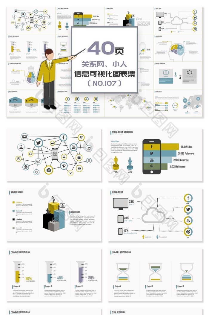 40页关系网、小人信息可视化PPT图表