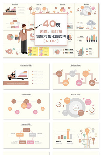 40页运输、云科技信息可视化PPT图表图片