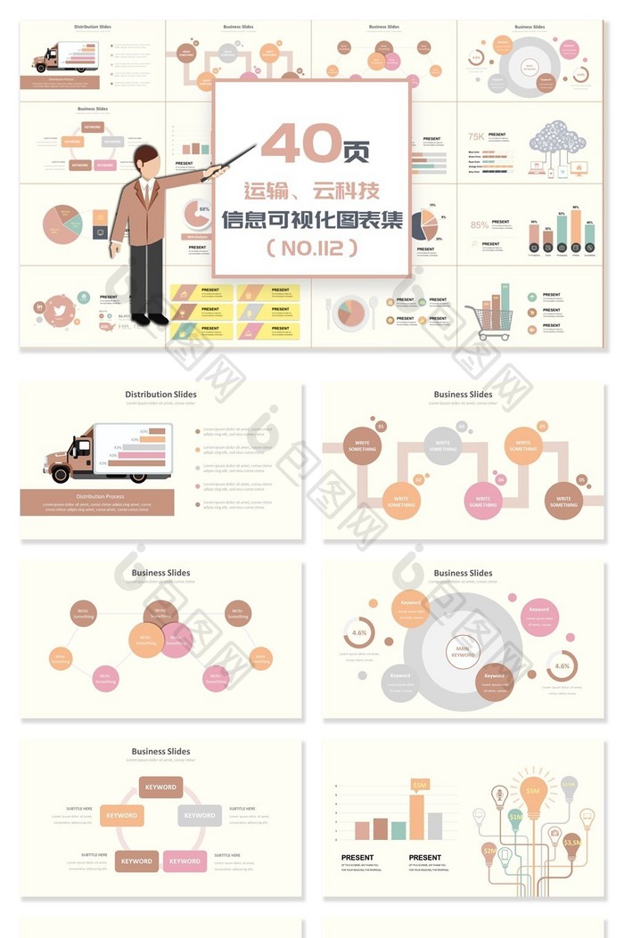 40页运输、云科技信息可视化PPT图表