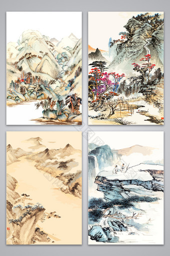 新中式淡雅山水背景图图片
