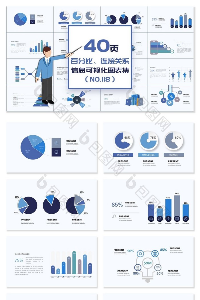 40页百分百连接关系信息可视化PPT图表