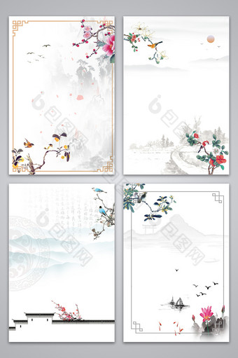 文艺淡雅手绘中国风花卉背景图图片