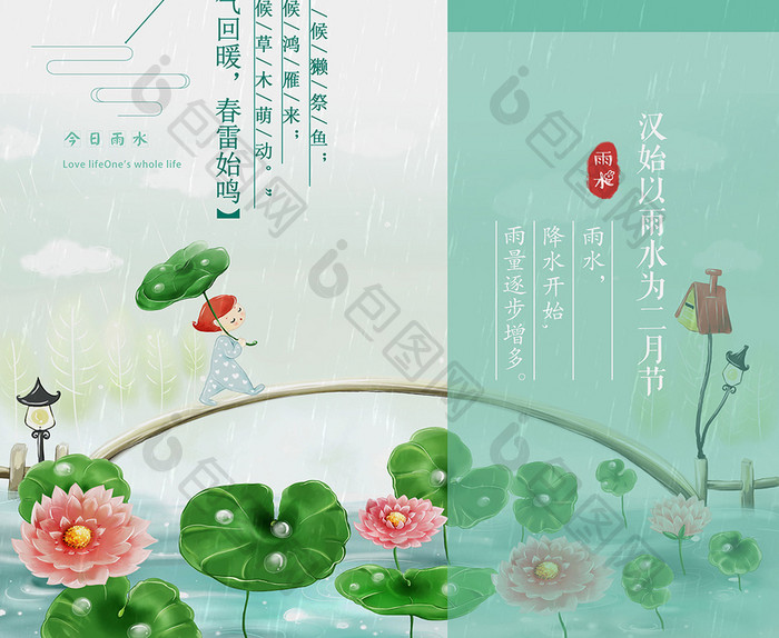 唯美小清新创意二十四节气之雨水海报