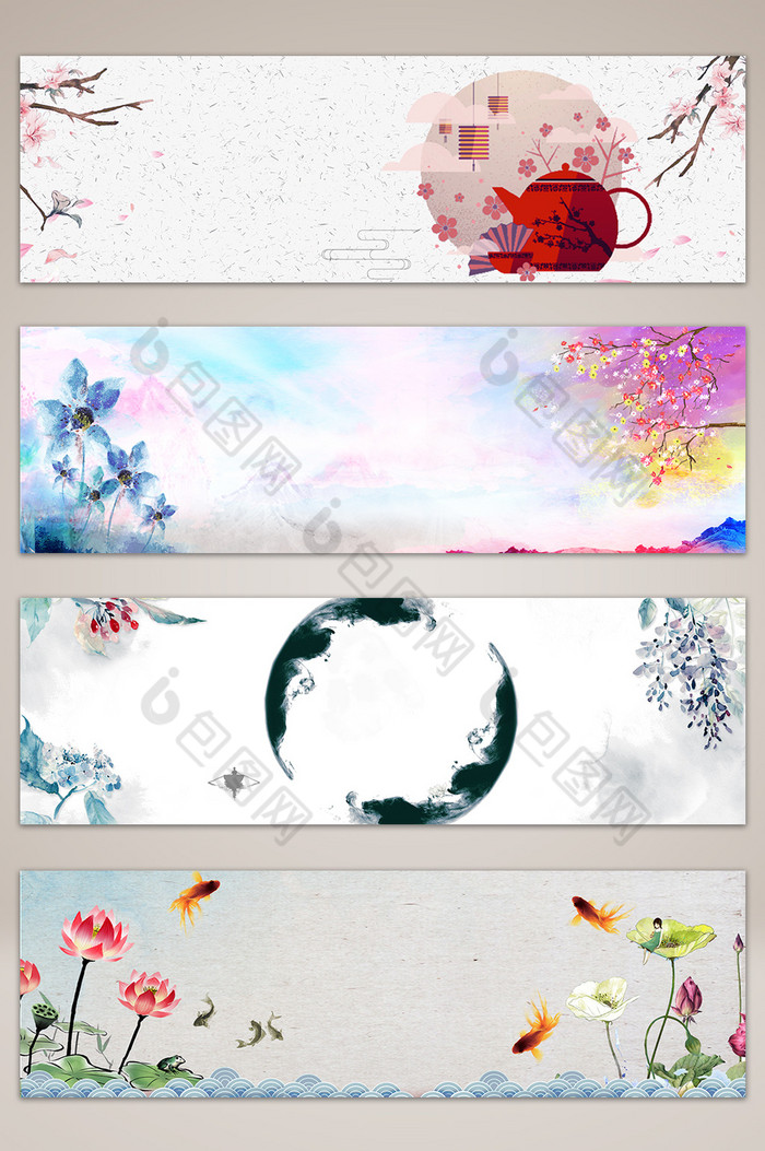 水墨风背景图片水彩风格花卉素材矢量花卉图片