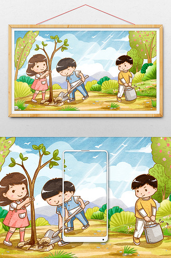 植树节卡通人物插画图片