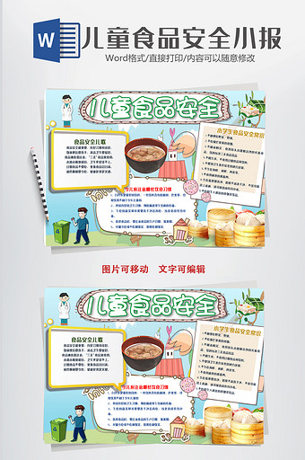 可爱卡通食品安全小报手抄报word模板图片