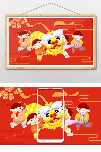 红色喜庆中国风春节元宵节插画图片