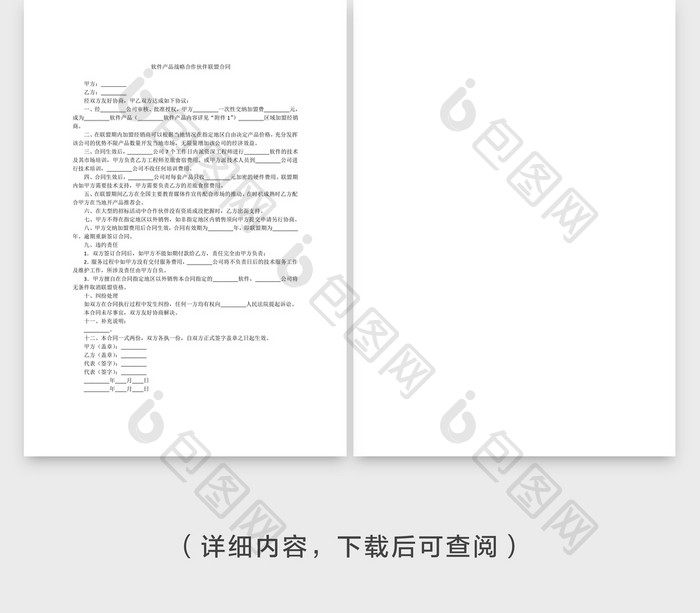 软件产品战略合作伙伴联盟合同Word文档