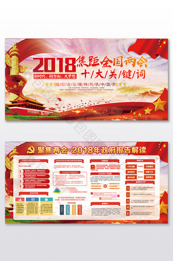 大气2018聚焦全国两会党建宣传套系展板图片