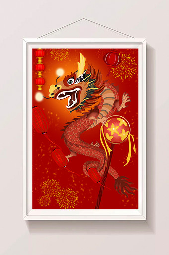 红色喜庆中国风吉祥龙插画图片