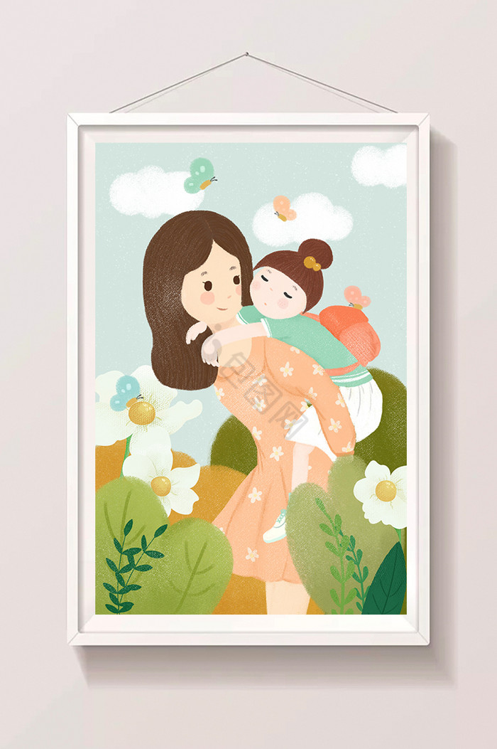 三八妇女节母情节温馨插画图片