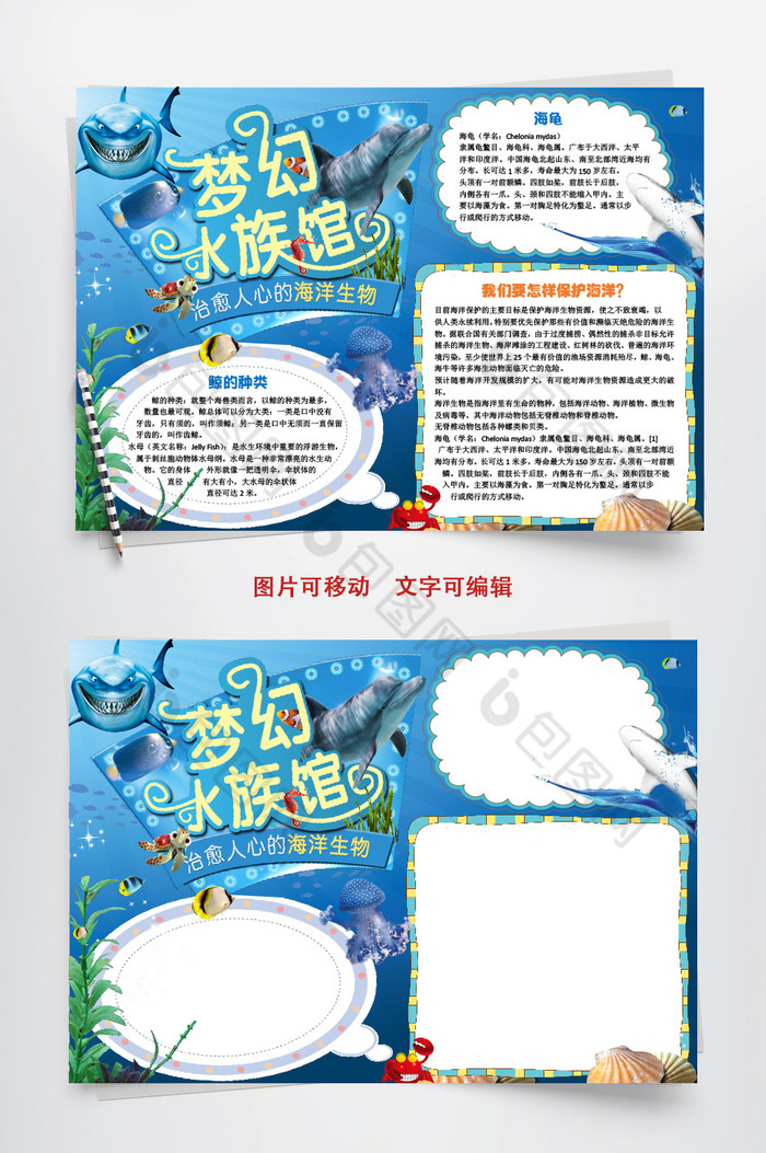 小学生梦幻水族馆小报手抄报word模板