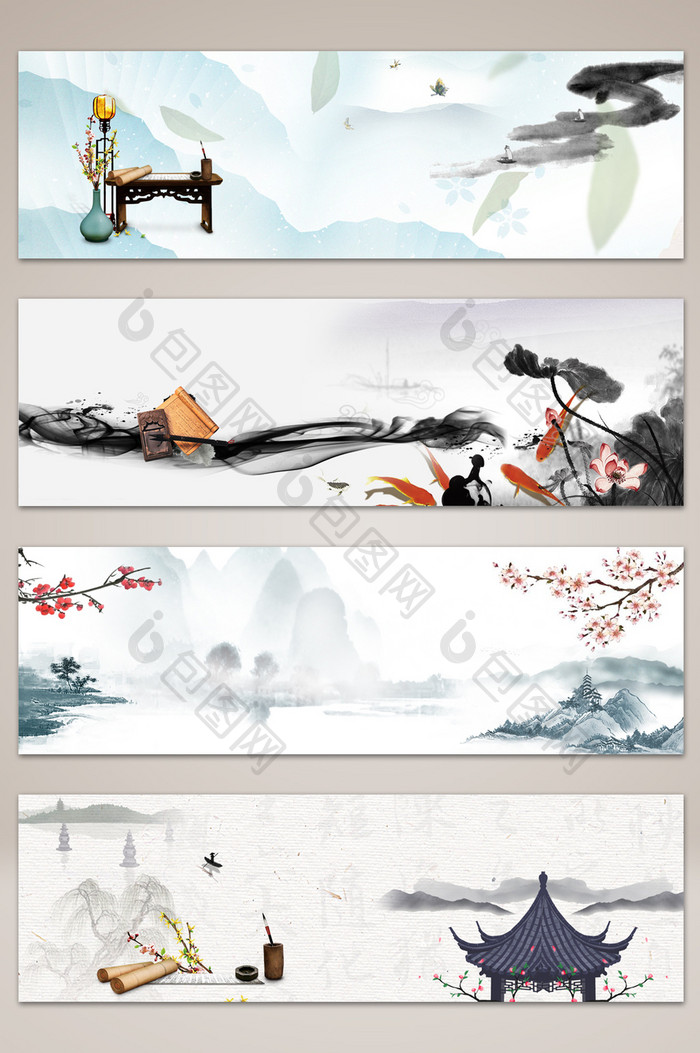 中国风手绘古代产品banner海报背景