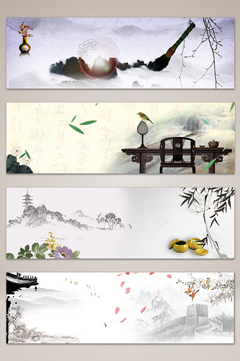 手绘中国风水墨艺术banner海报背景图片