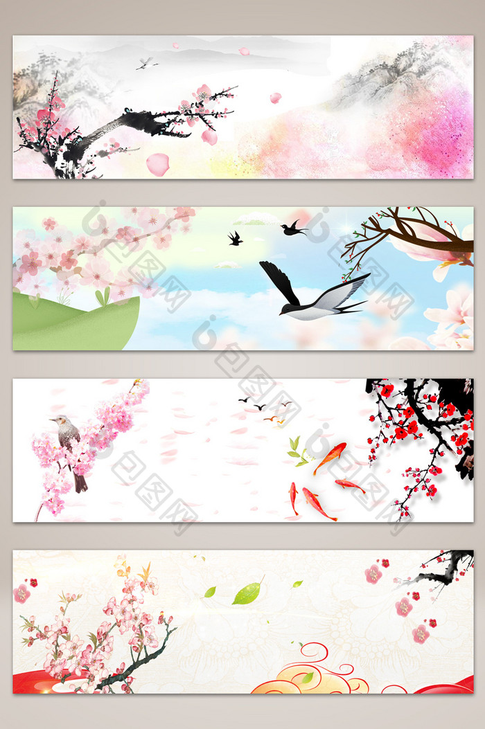 浪漫梦幻三月花鸟banner海报 背景下载 包图网