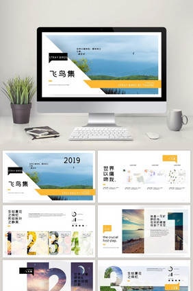 飞鸟集诗集节选粗字体数字设计PPT模板