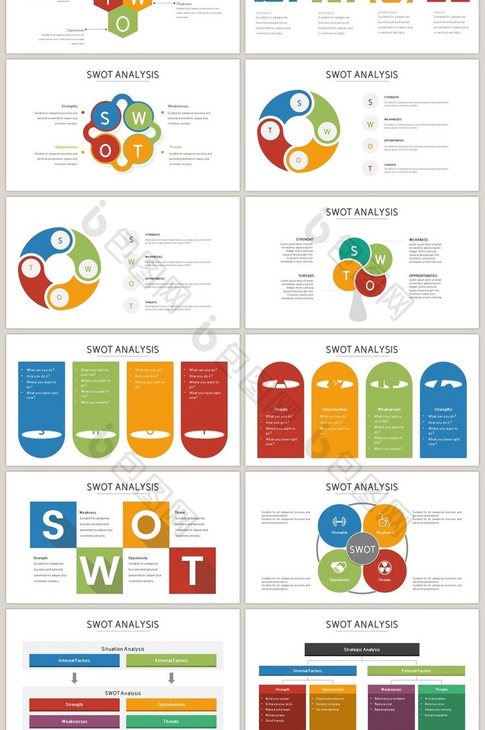商业swot分析PPT图表集模板