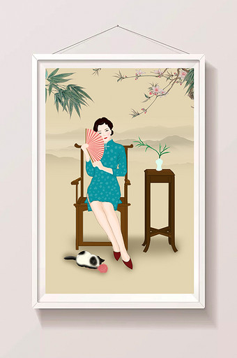 古典中国风妇女节插画图片