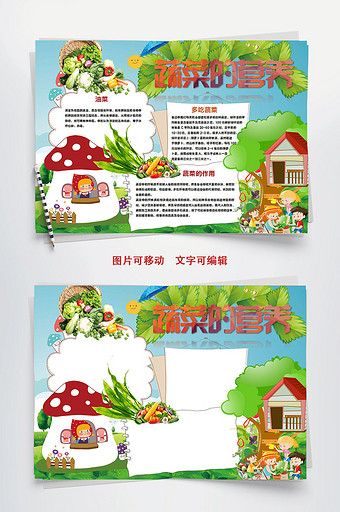 卡通可爱蔬菜的营养小报手抄报word模板图片