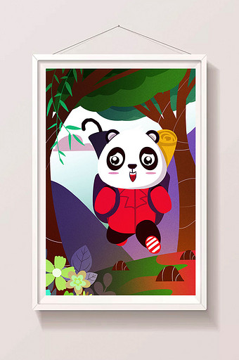 2018创意熊猫旅行春游踏春插画图片