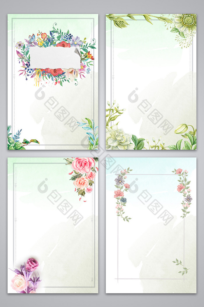 线框背景春天花卉图片