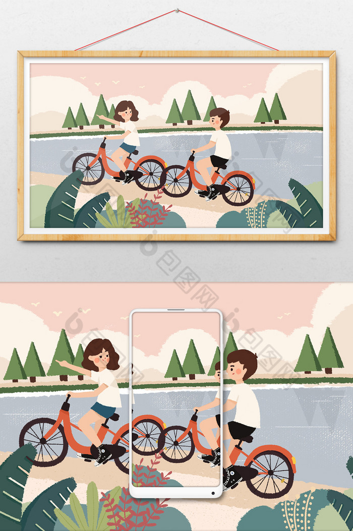春游情侣自行车图片