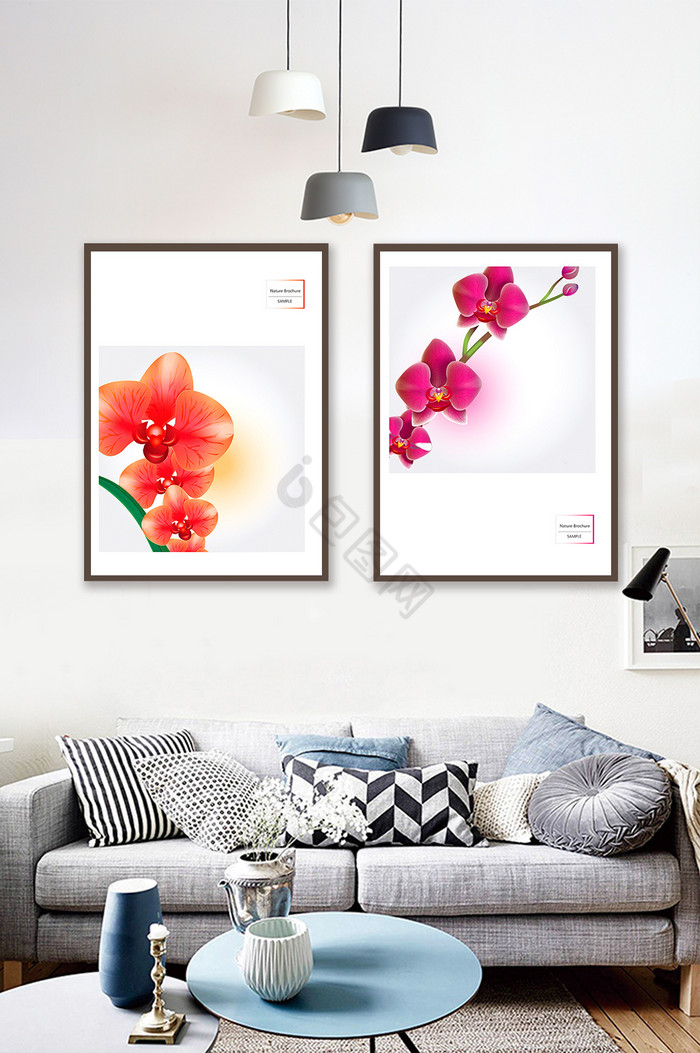 现代客厅卧室彩绘盆栽植物花卉图案装饰画图片