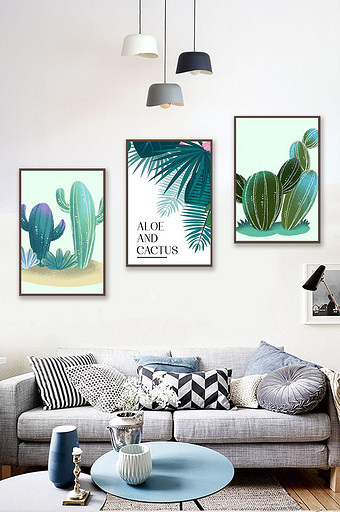 创意小清新植物装饰画仙人掌装饰画沙发挂画图片