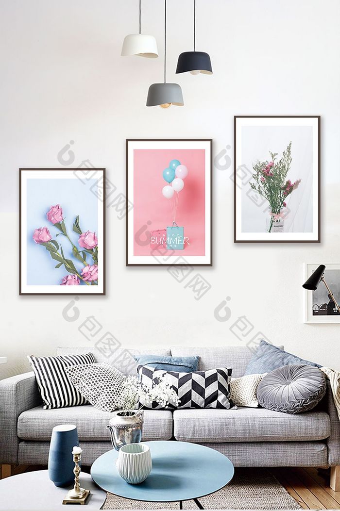 北欧小清新pink粉色时尚植物鲜花装饰画