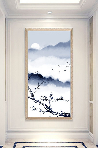 新中式中国风水墨山水意境水墨背景墙装饰画图片