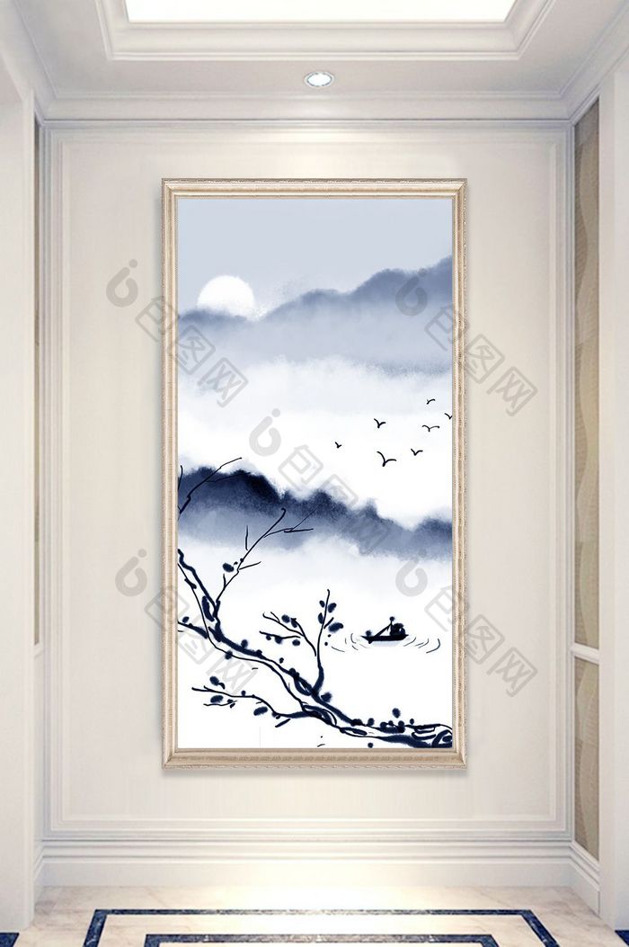 新中式中国风水墨山水意境水墨背景墙装饰画