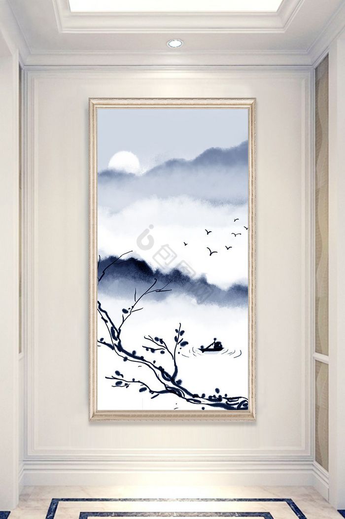 新中式水墨山水意境水墨背景墙装饰画图片
