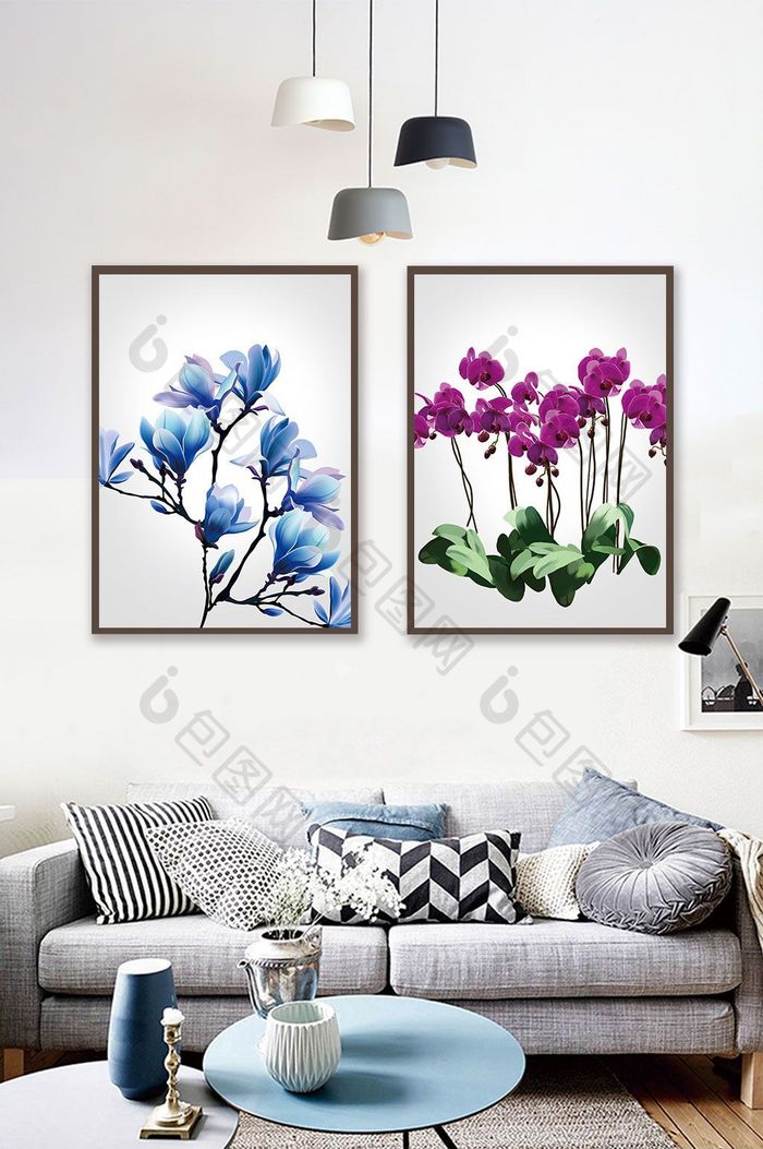 简约客厅卧室水彩植物花卉图案装饰画