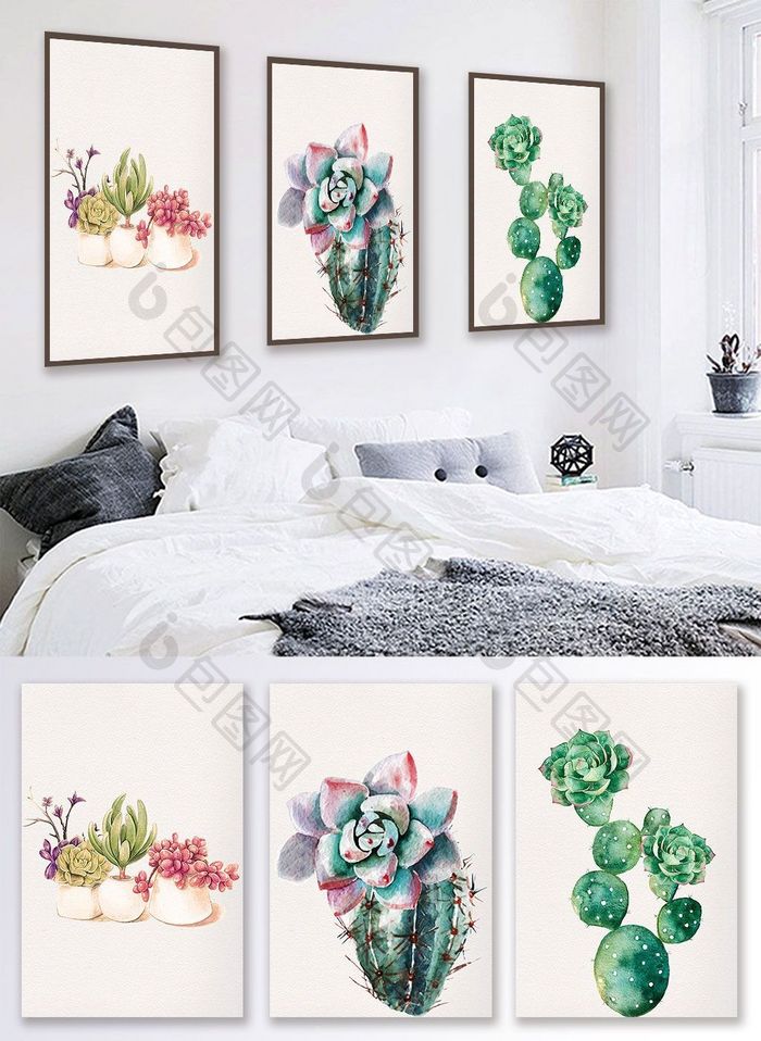 唯美清客厅卧室彩绘盆栽植物花卉装饰画