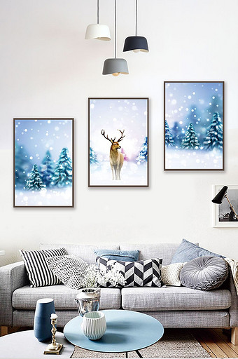 现代简约浮雕立体发财树麋鹿客厅北欧装饰画图片