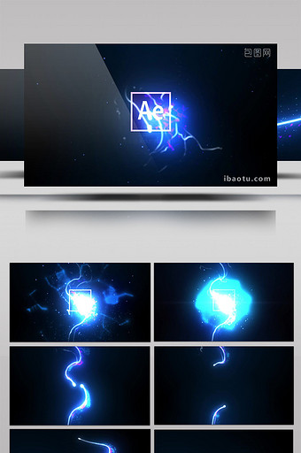 蓝色发光粒子碰撞爆炸LOGO演绎AE模板图片