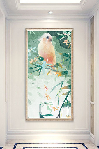 现代客厅卧室鹦鹉花枝图案装饰画装修画图片