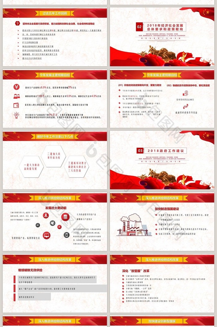 聚焦两会政府工作报告党课学习PPT模板