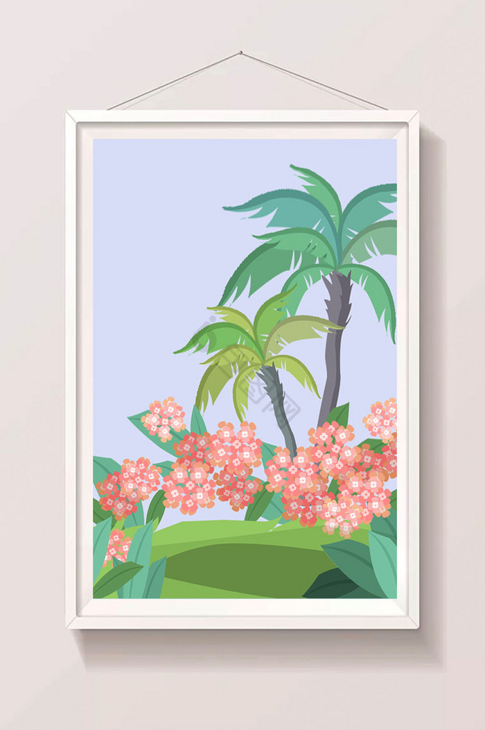 海岛椰子风竖版插画图片