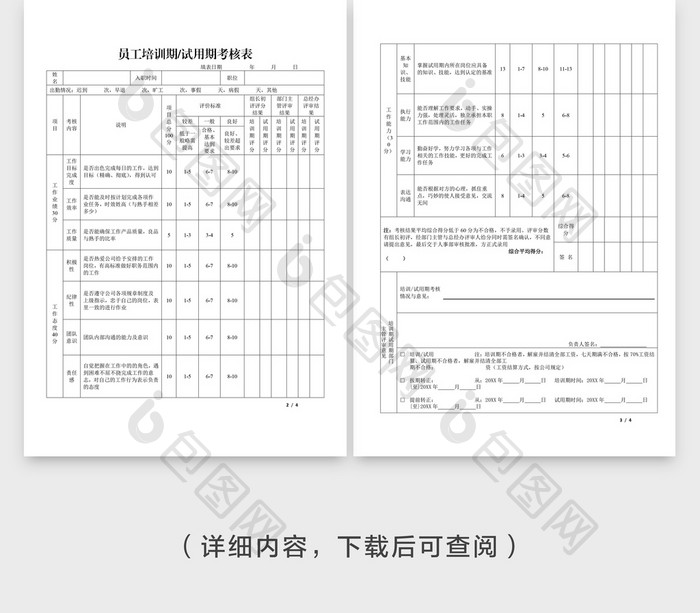 员工试用期考核表Word模板