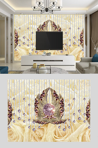 水晶天鹅3D立体珠宝背景墙电视背景墙图片