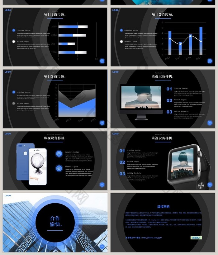 蓝色商务项目汇报PPT模板