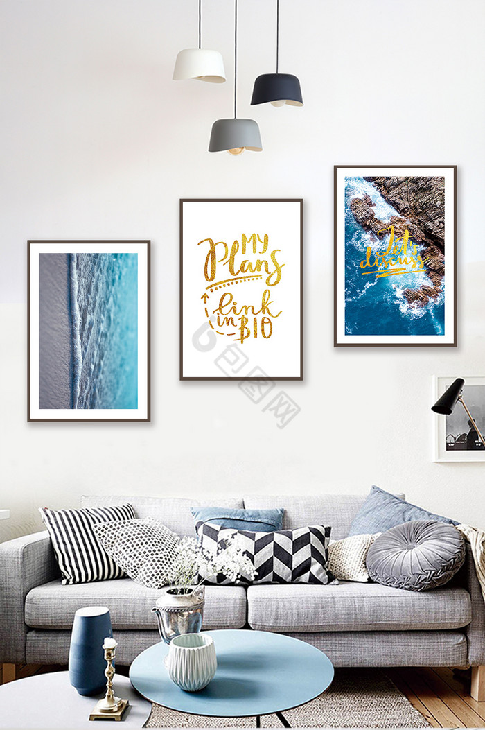 北欧小清新文艺风格旅行海浪自由客厅装饰画图片